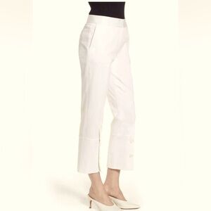 LEWIT L30725 Women's White Button Detail Cotton Stretch Crop Pants Size